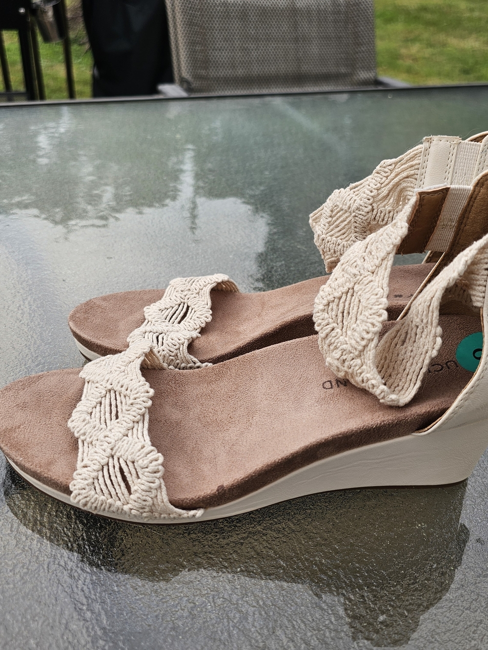 Women’s Cream Crochet Strap Wedge Sandals